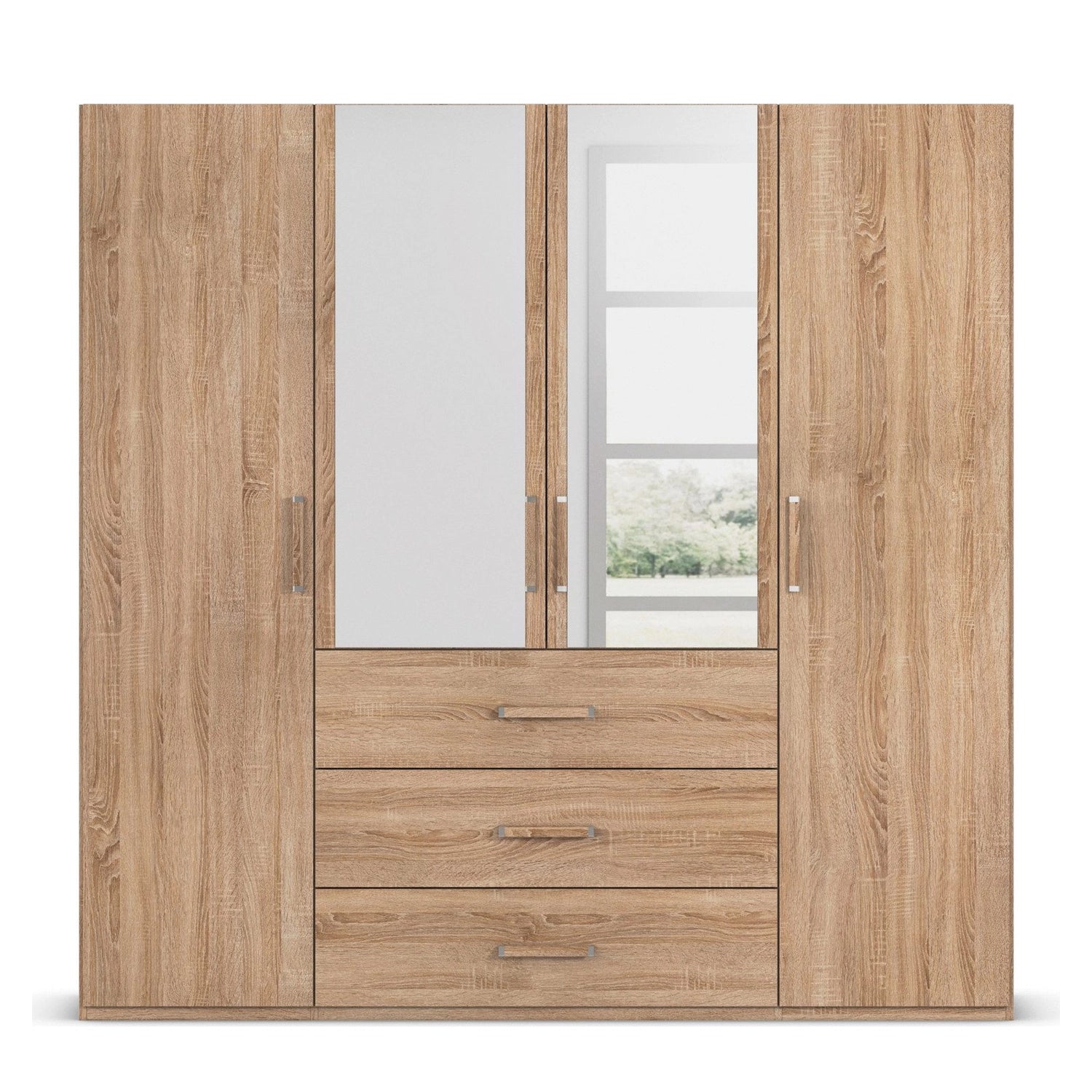 With Mirror 4 Door 3 Drawer Sonoma Oak Wardrobe