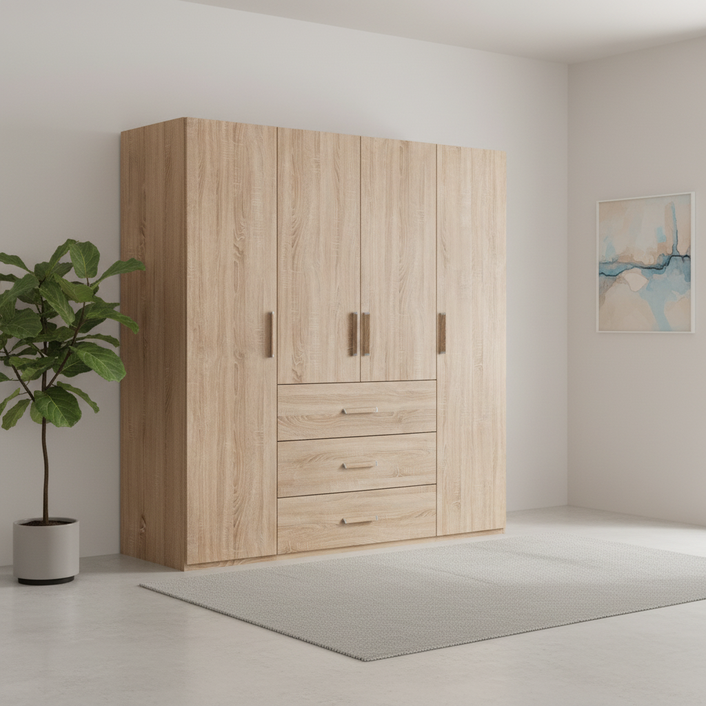 Eve Sonoma Oak 4 door 3 Drawers Wardrobe