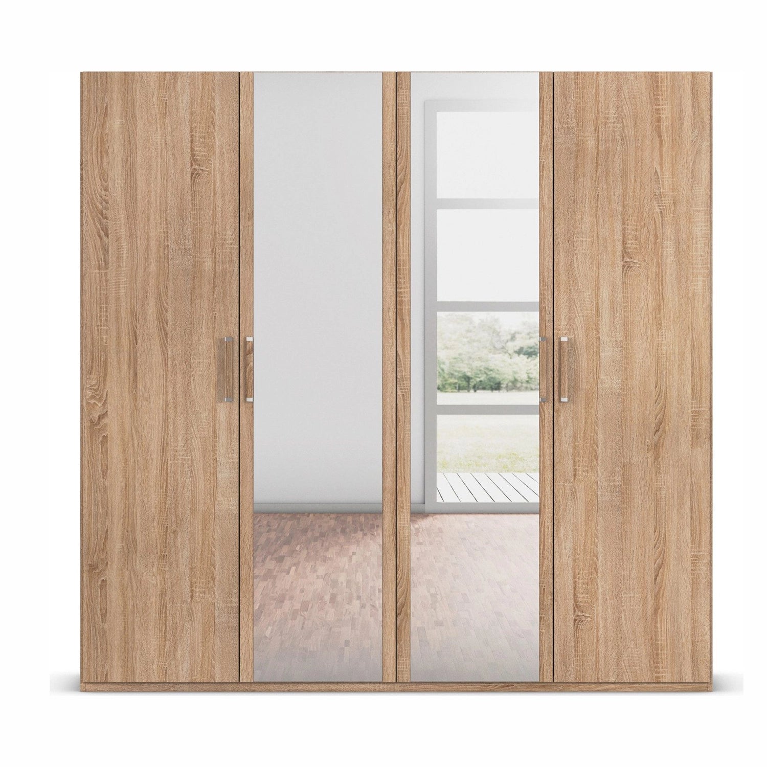 With Mirror 4 Door Sonoma Oak hinged Wardrobe