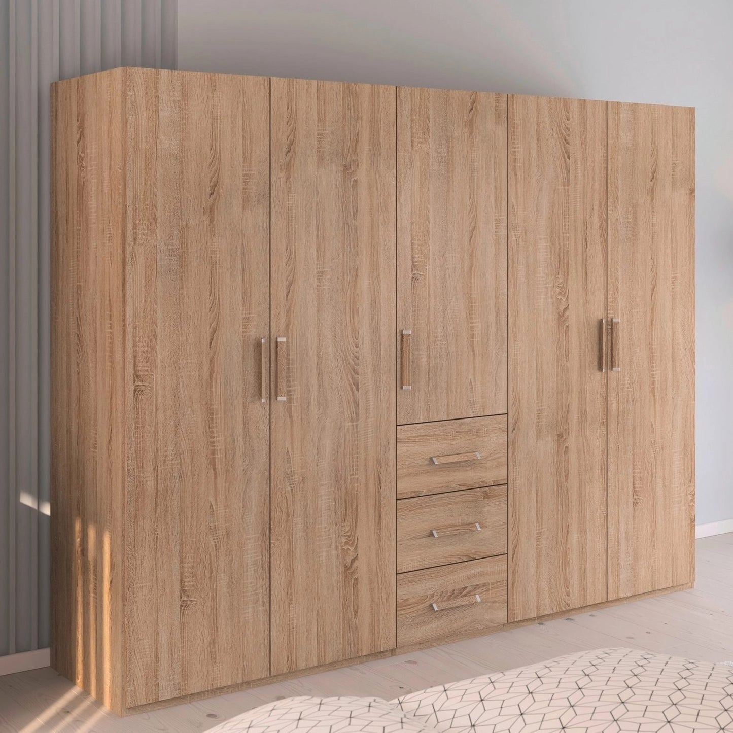 Rauch Eve Sonoma Oak 5 Door 3 Drawer Wardrobe in bedroom