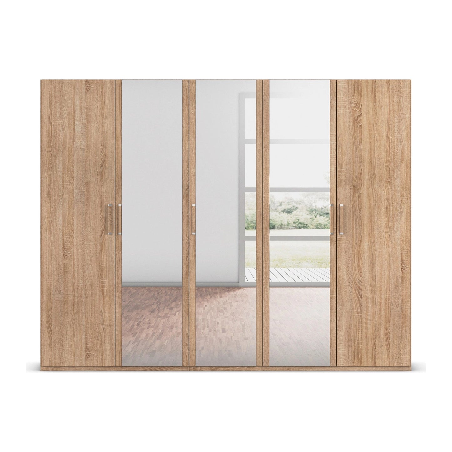 With Mirror 5 Door Sonoma Oak hinged Wardrobe