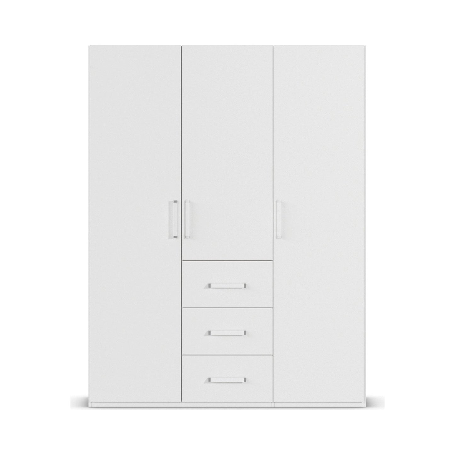 Without Mirror 3 Door 3 Drawer White Wardrobe