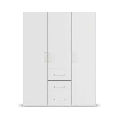 Without Mirror 3 Door 3 Drawer White Wardrobe