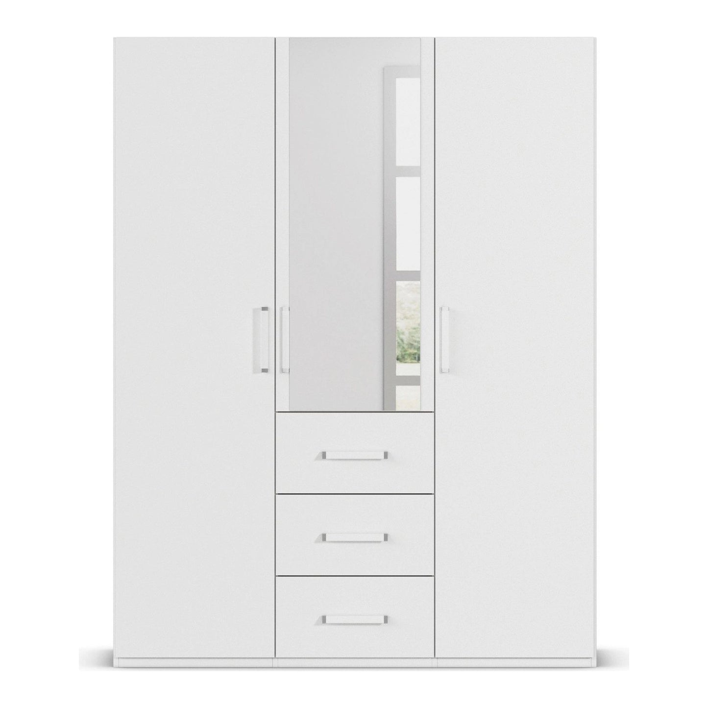 With Mirror 3 Door 3 Drawer White Wardrobe