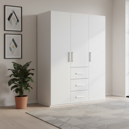 Rauch Evelyn White 3 Door 3 Drawer Small Wardrobe