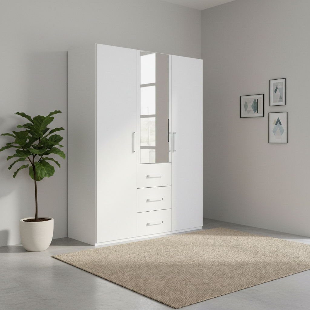 Eve White 3 door 3 Drawers Wardrobe