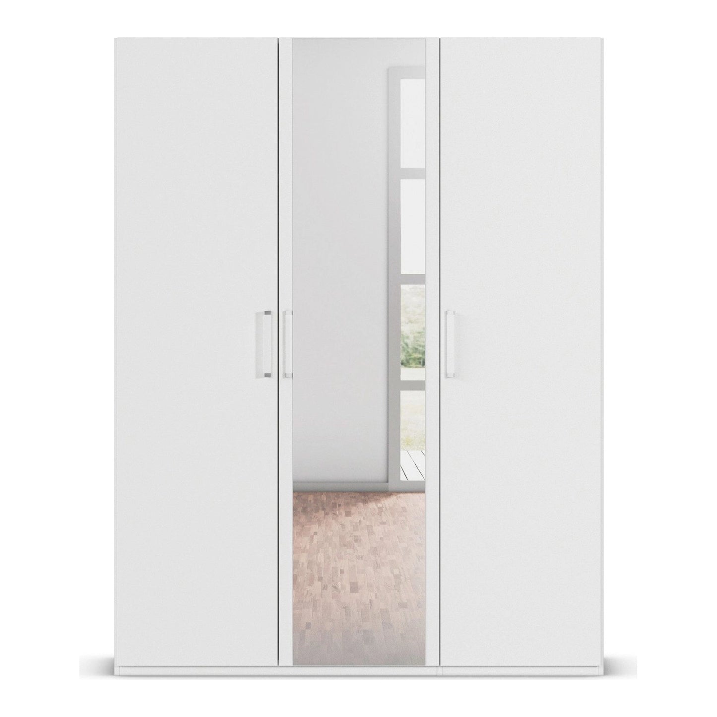 With Mirror 3 Door White hinged Wardrobe