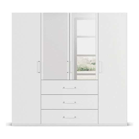 With Mirror 4 Door 3 Drawer White Wardrobe