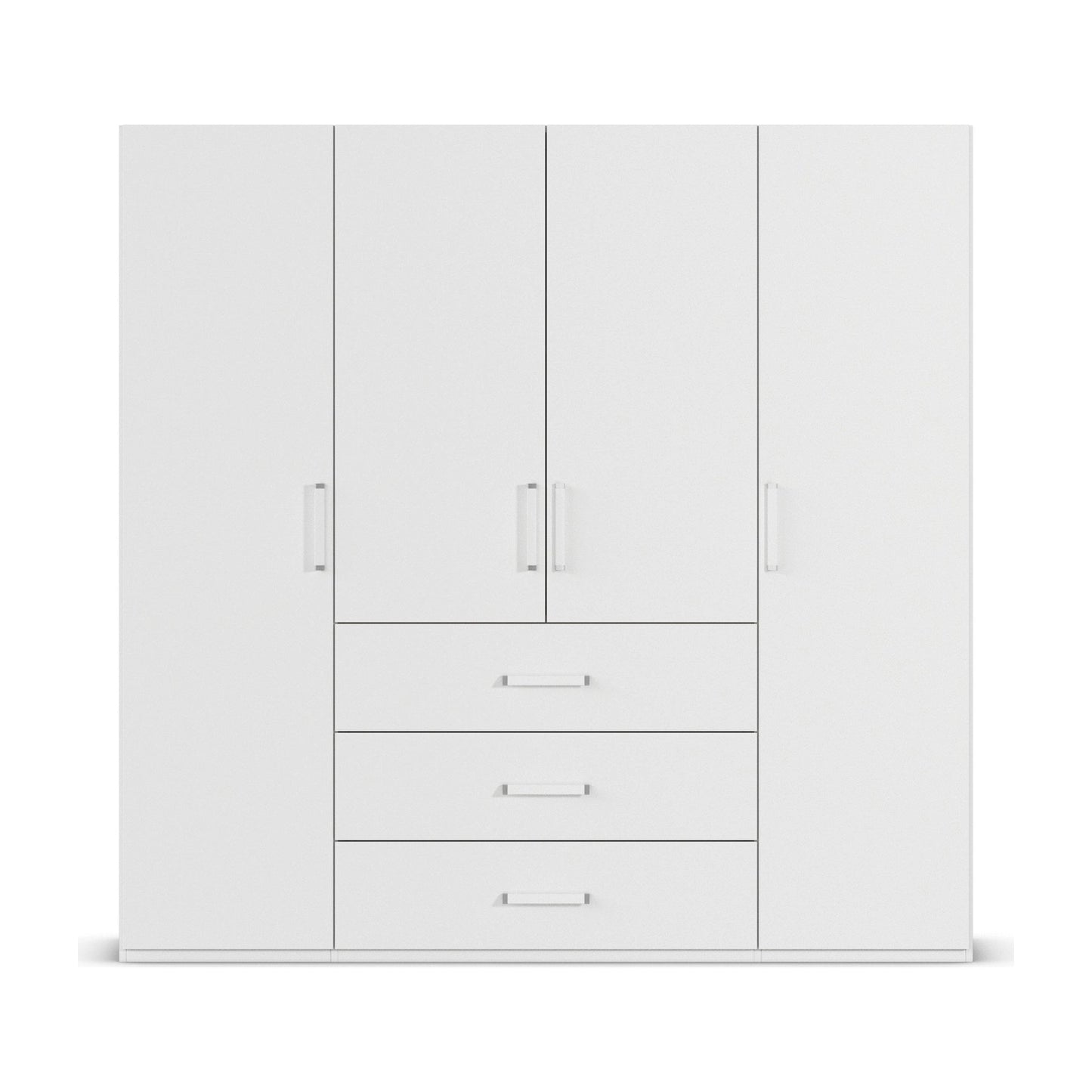 Without Mirror 4 Door 3 Drawer White Wardrobe