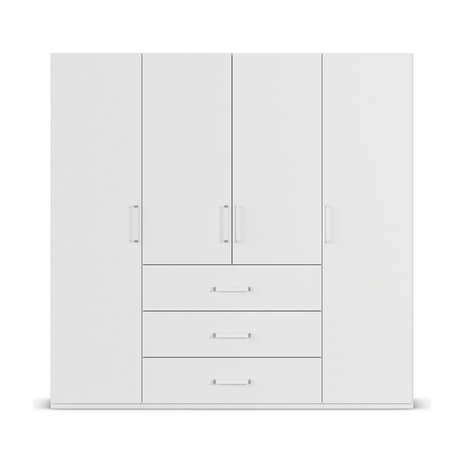 Without Mirror 4 Door 3 Drawer White Wardrobe