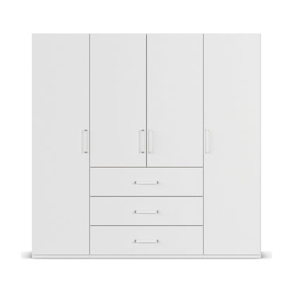 Without Mirror 4 Door 3 Drawer White Wardrobe