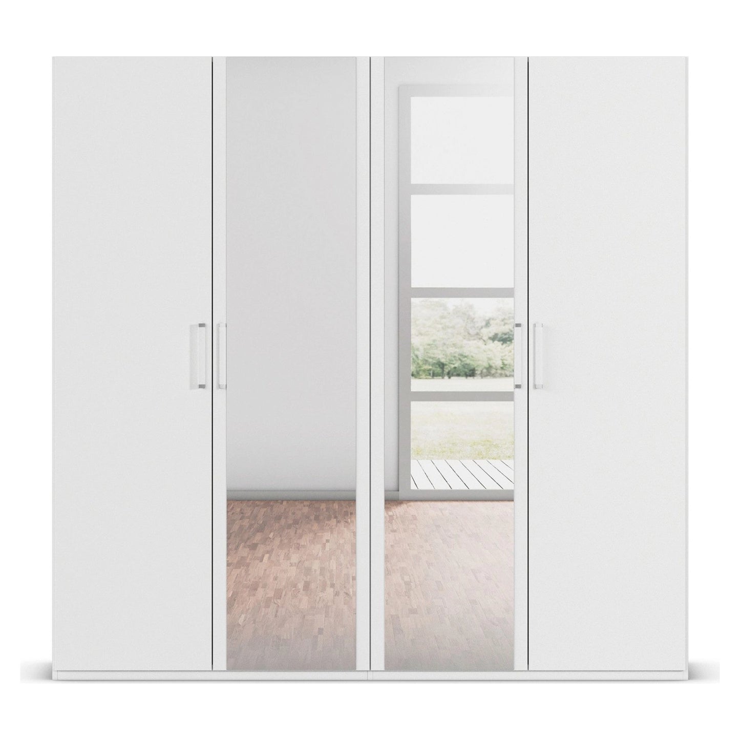 With Mirror 4 Door White hinged Wardrobe