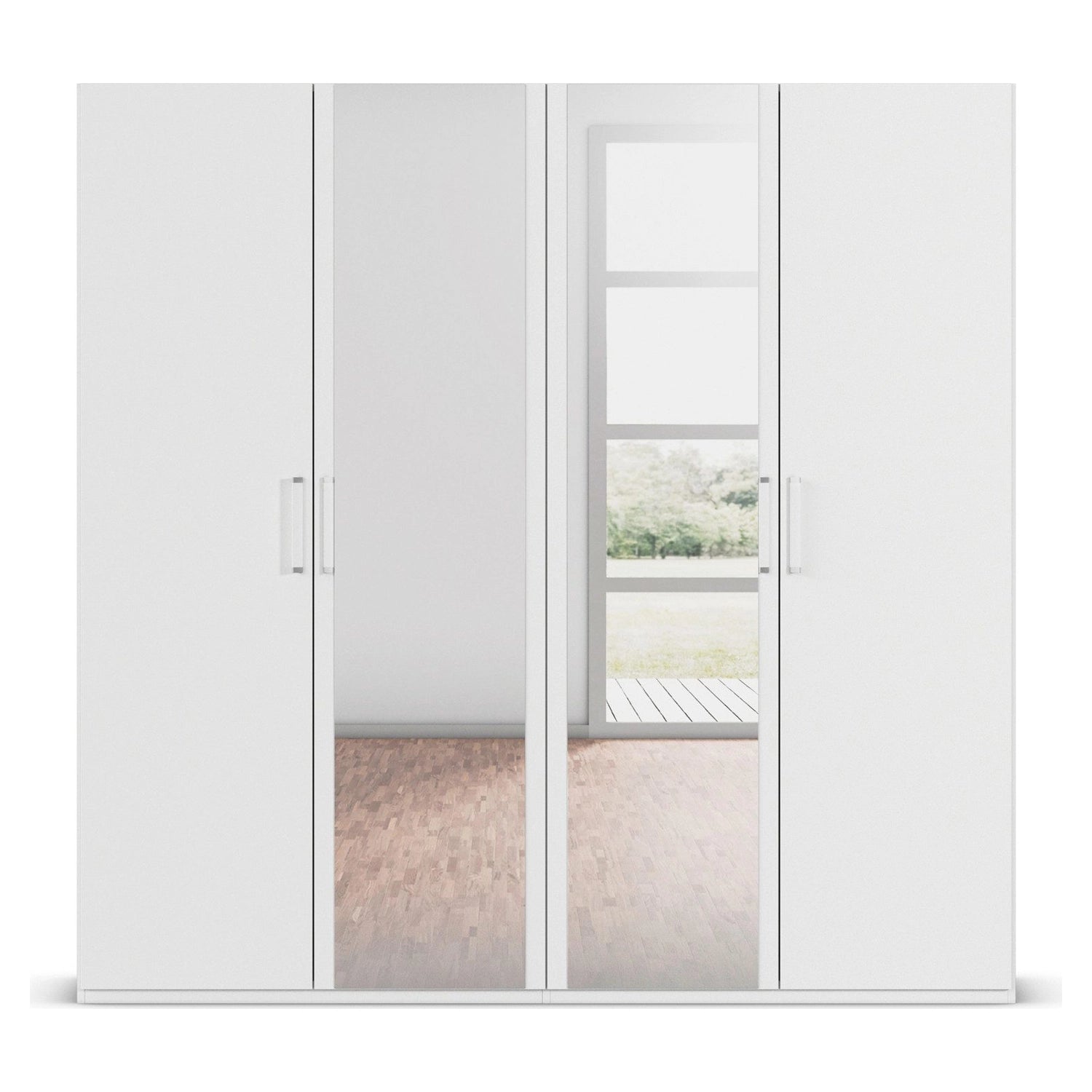 With Mirror 4 Door White hinged Wardrobe