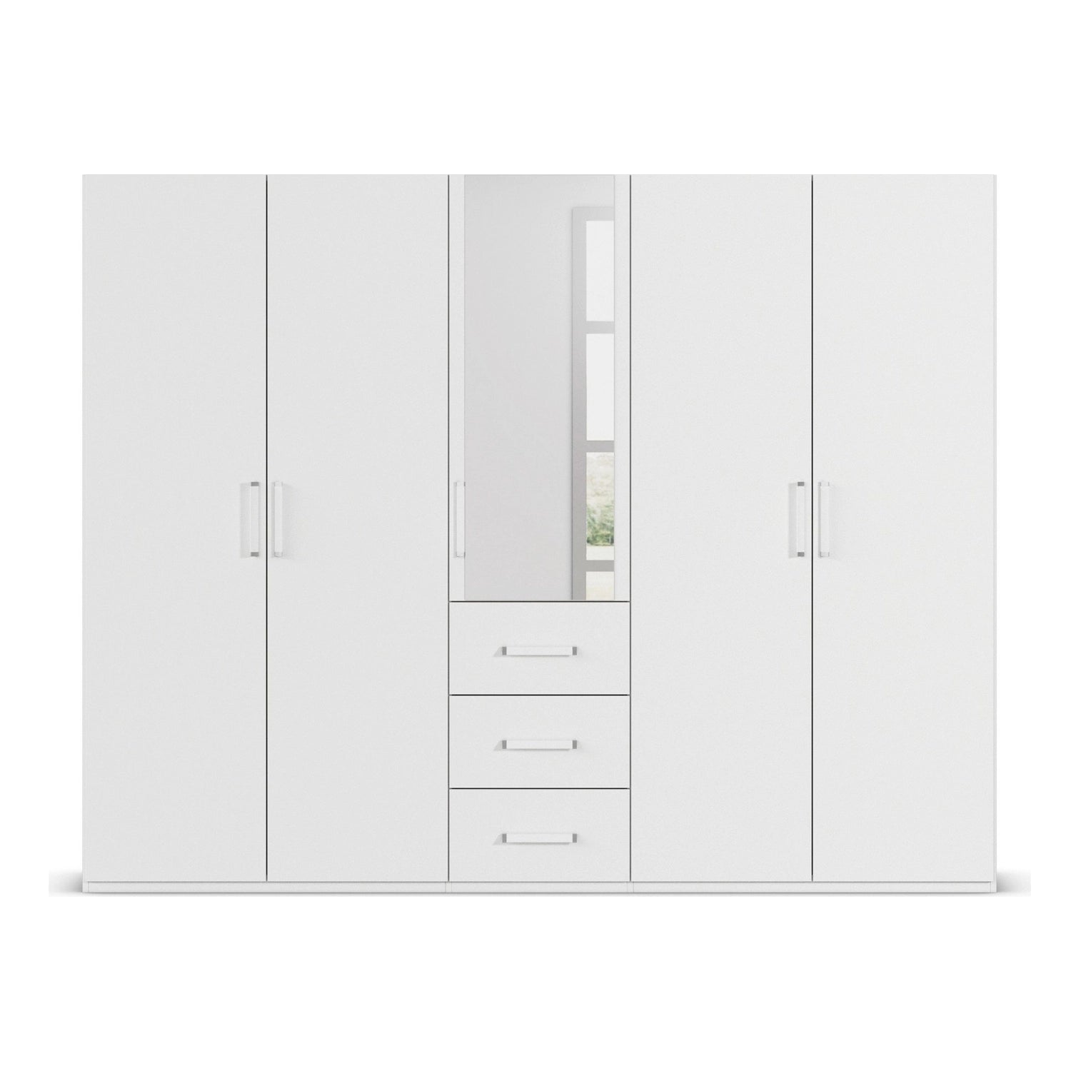 With Mirror 5 Door 3 Drawer white Wardrobe