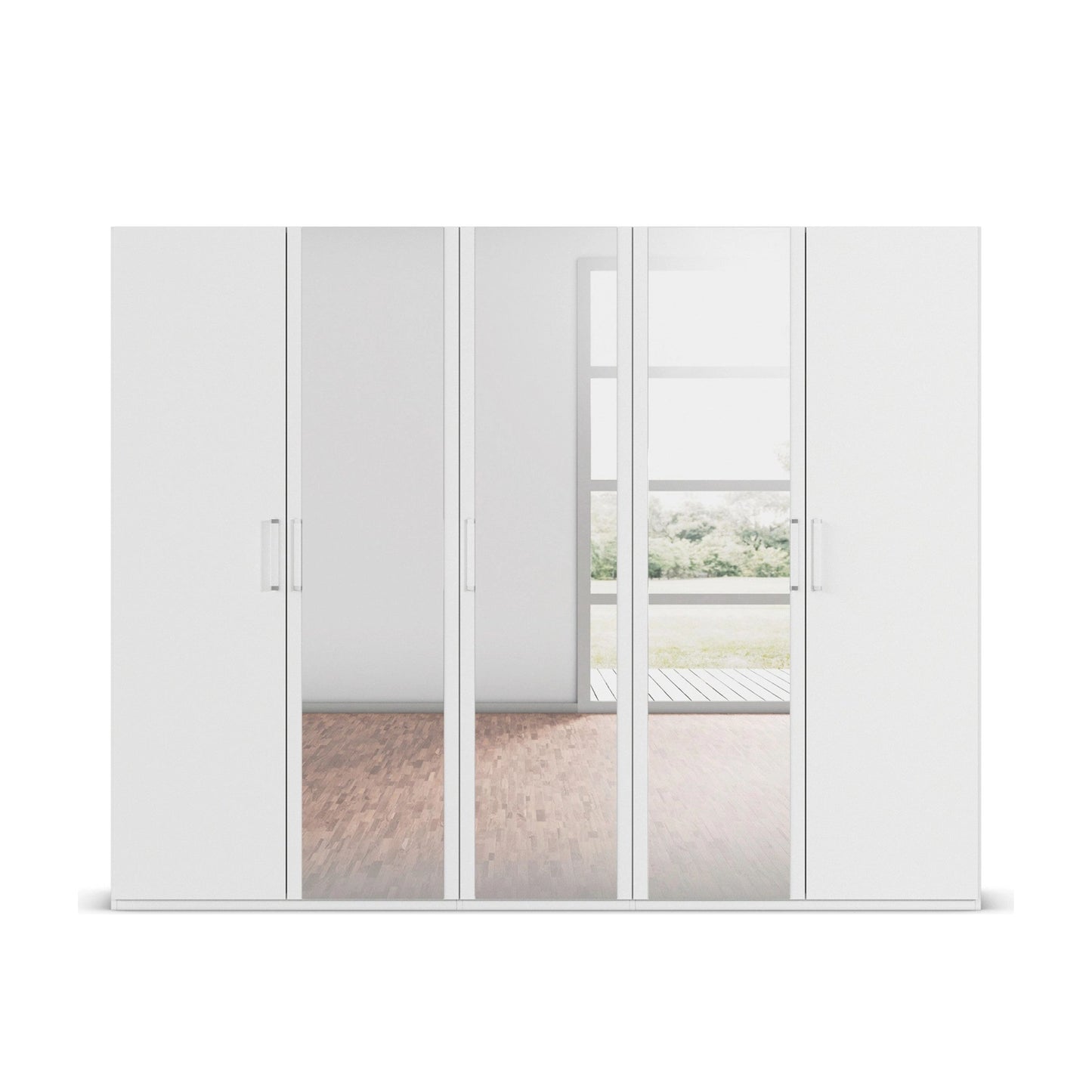 With Mirror 5 Door White hinged Wardrobe