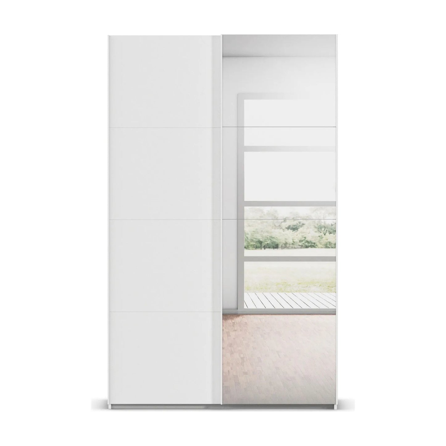 White wardrobe with a sliding door featuring a Mirror door