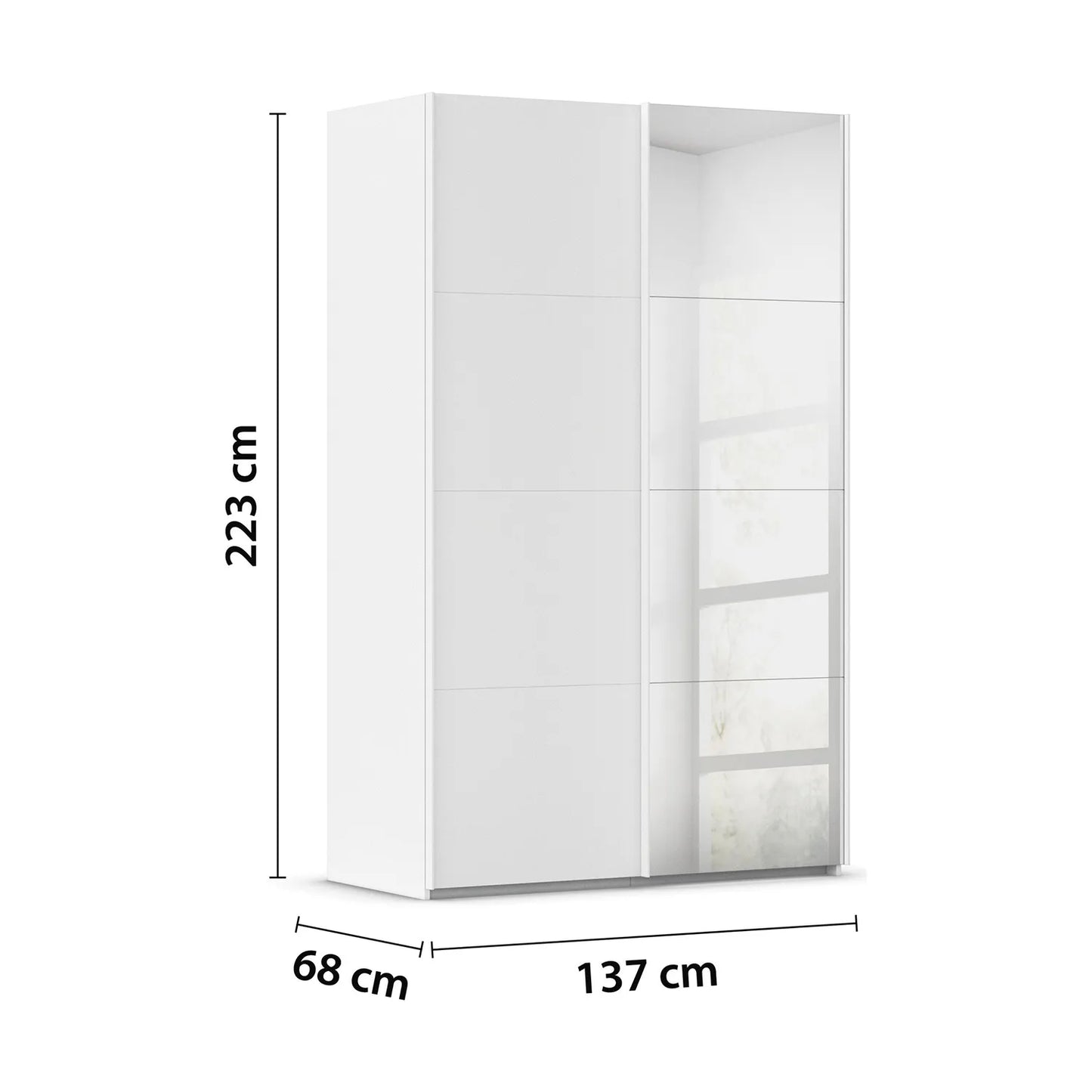 White wardrobe with dimensions labeled on a white background