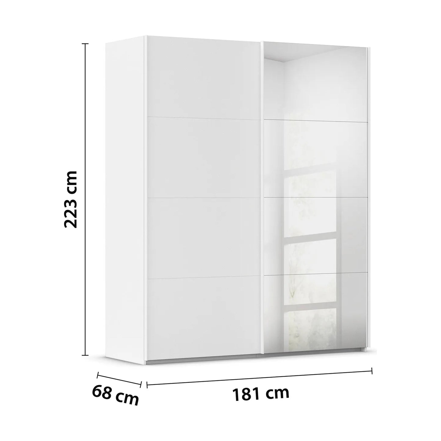 Eve White wardrobe with dimensions labeled on a white background - Width 181cm