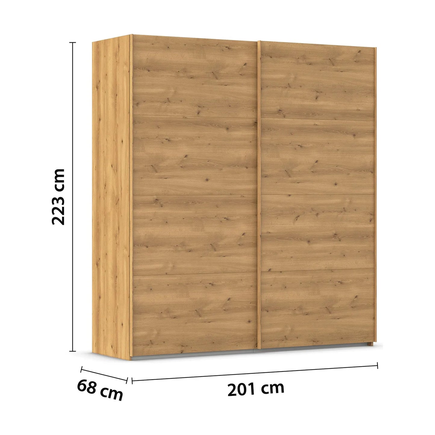 2 Door sliding Wooden wardrobe with dimensions on a white background