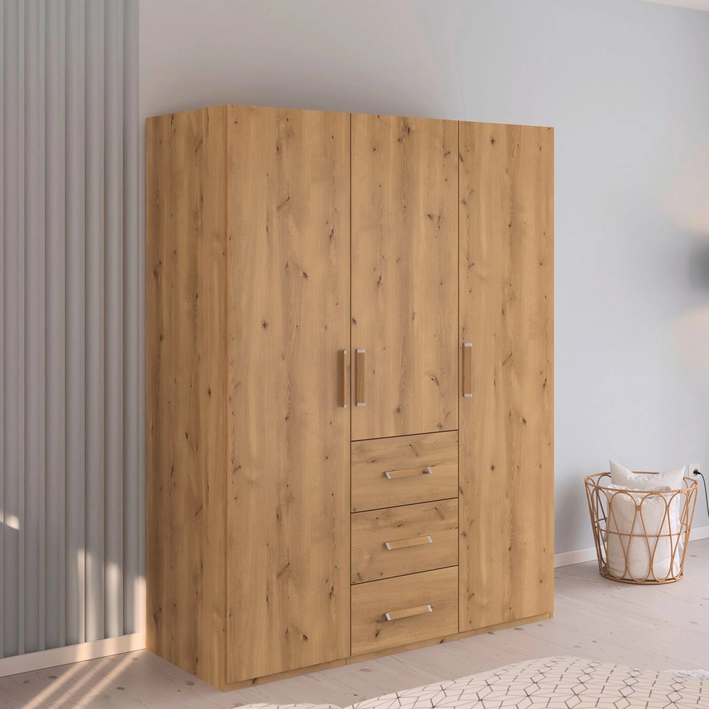 Rauch Eve Wild Oak 3 Door 3 Drawer Wardrobe in bedroom
