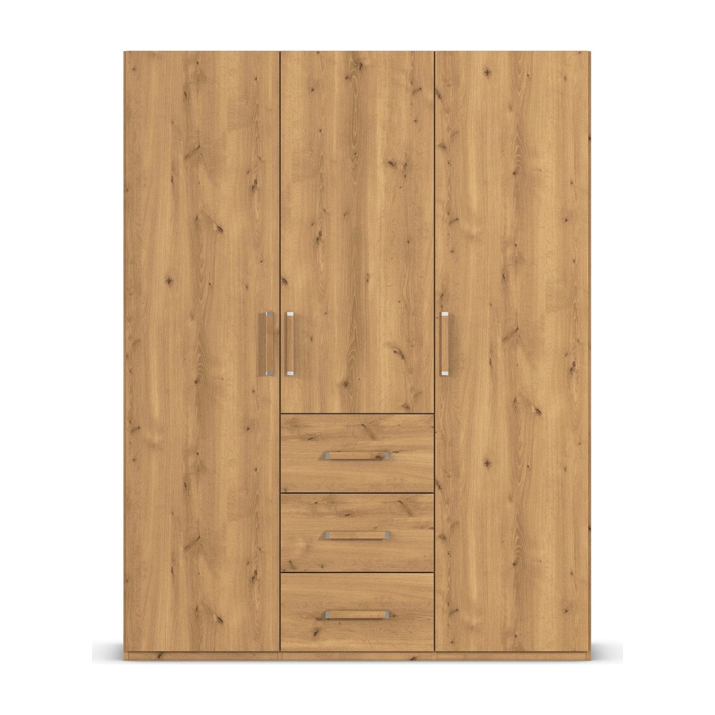 Without Mirror 3 Door 3 Drawer Wild Oak Wardrobe