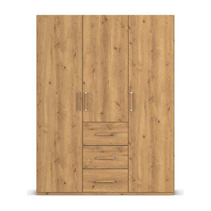 Without Mirror 3 Door 3 Drawer Wild Oak Wardrobe