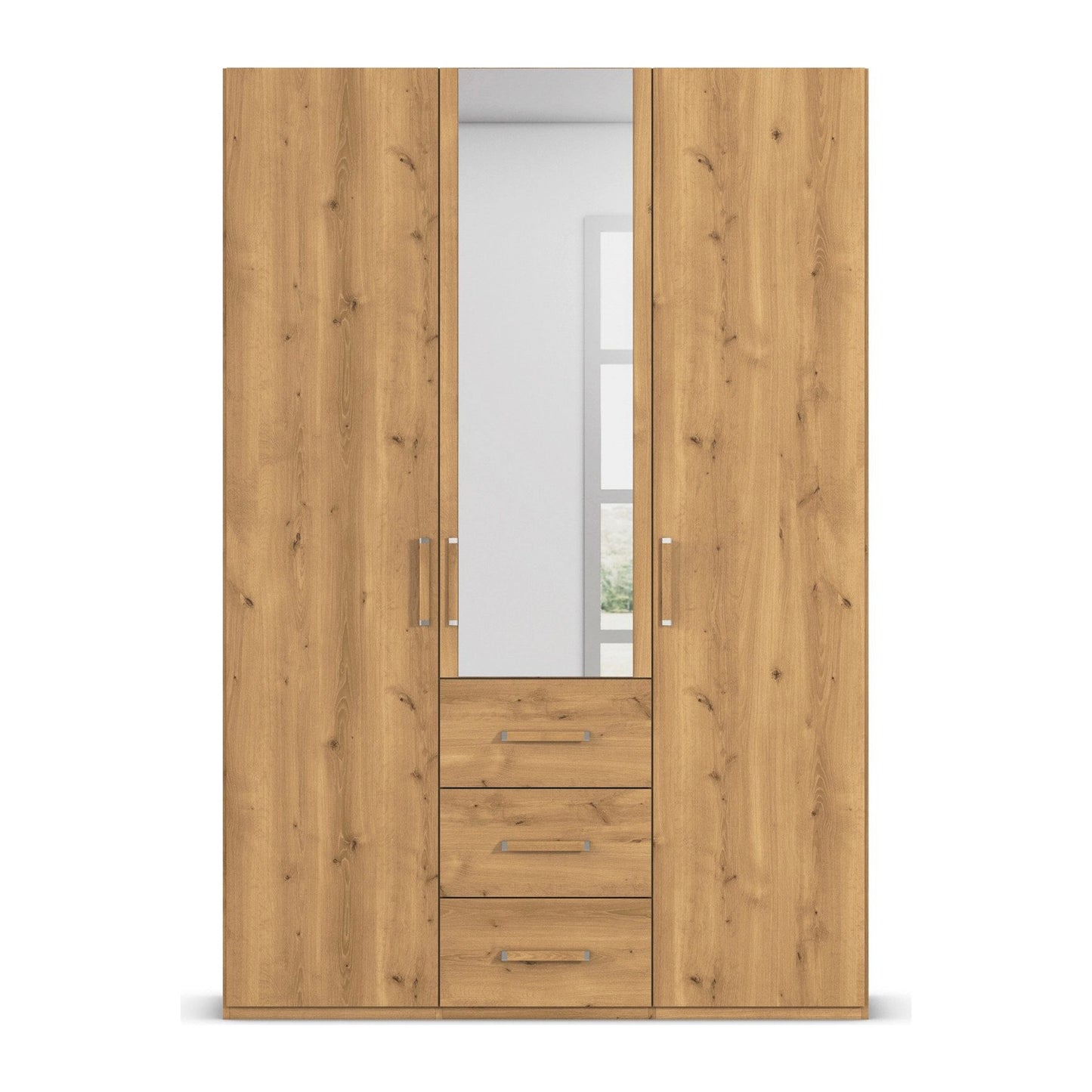With Mirror 3 Door 3 Drawer Wild Oak Wardrobe