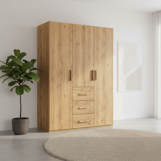 Eve Wild Oak 3 door 3 Drawers Wardrobe
