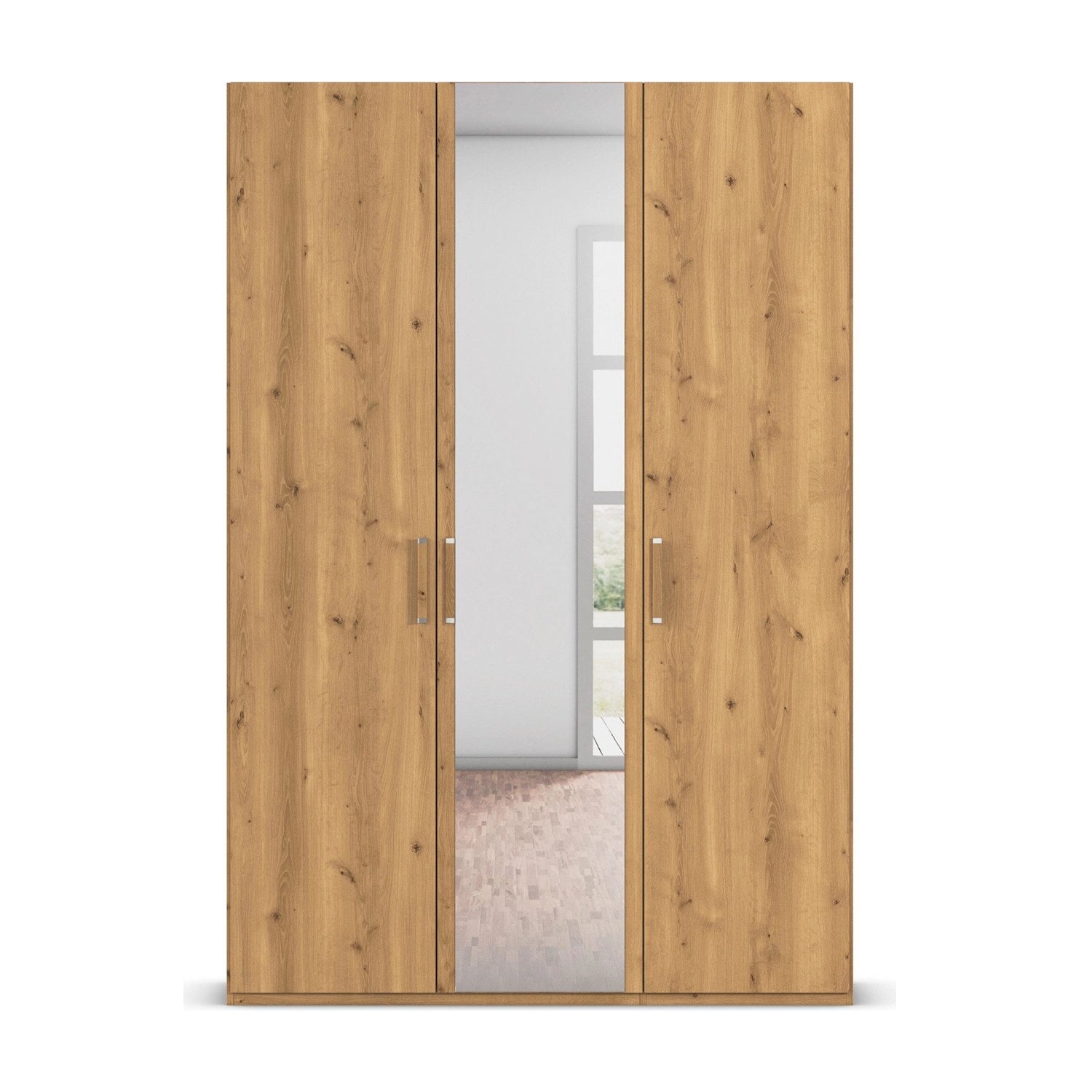 With Mirror 3 Door Wild Oak hinged Wardrobe