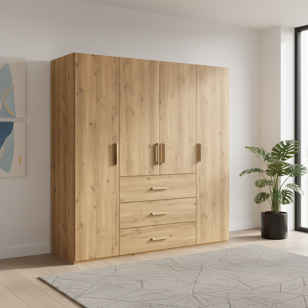 Eve Wild Oak 4 door 3 Drawers Wardrobe