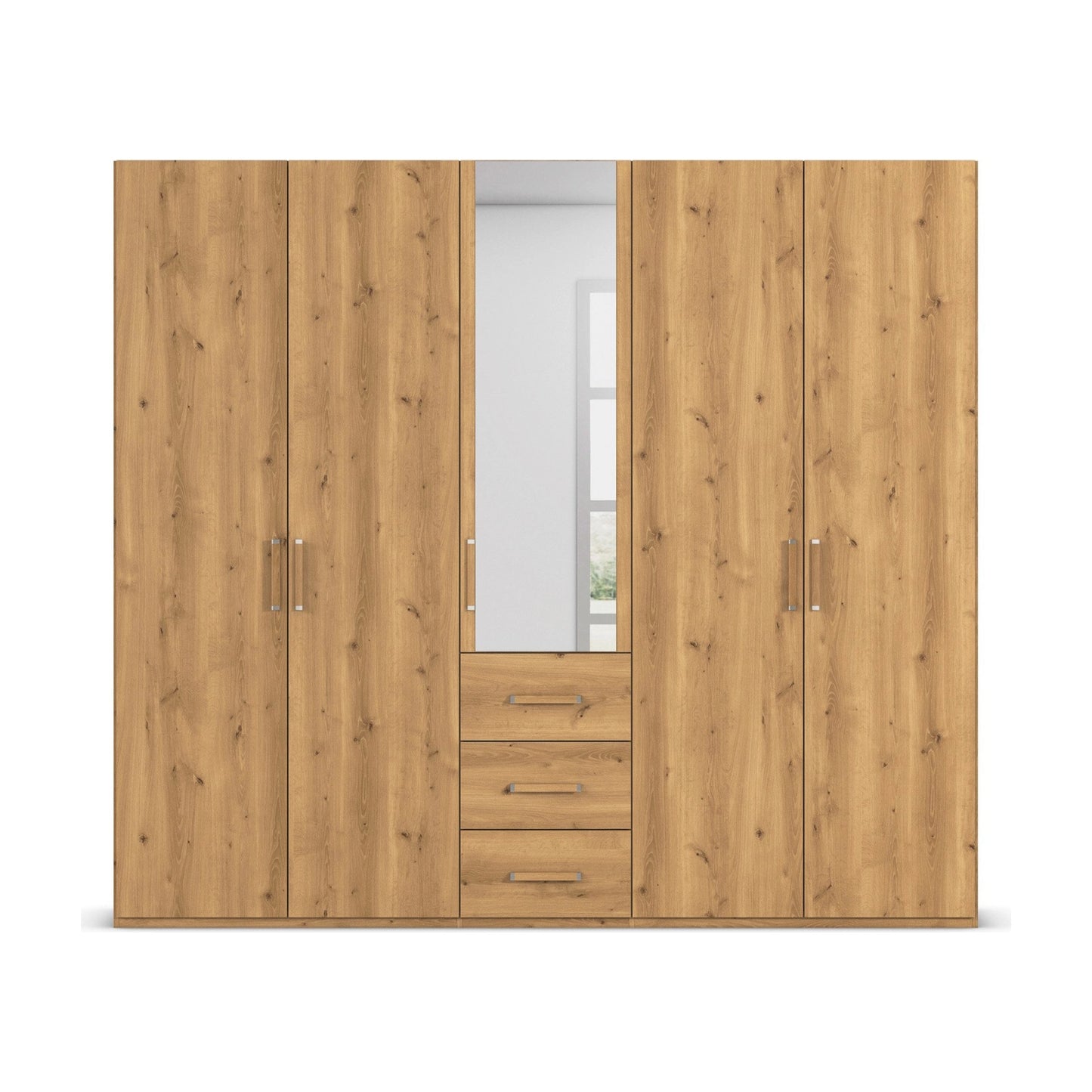 With mirror 5 Door 3 Drawers Wild Oak Wardrobe