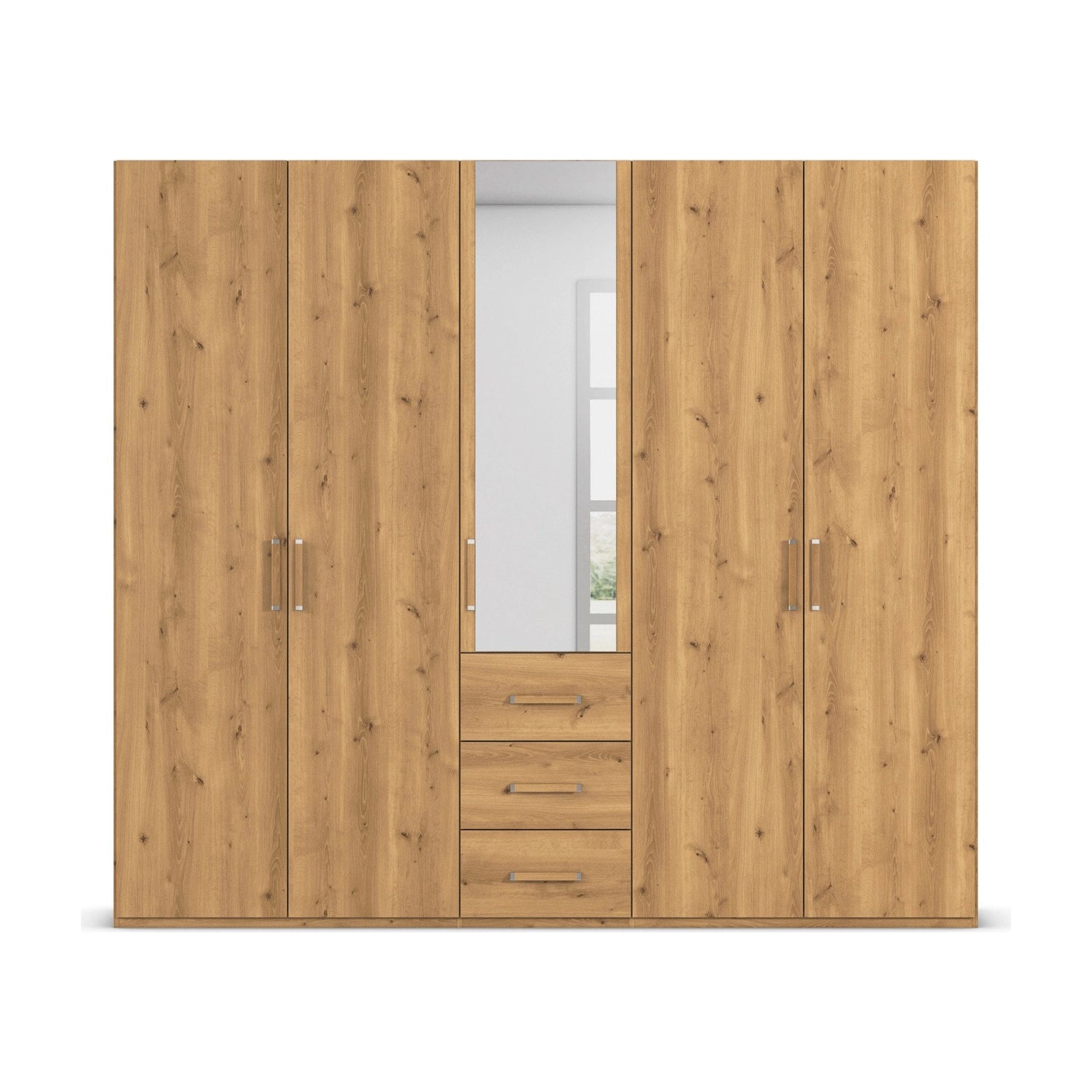 With mirror 5 Door 3 Drawers Wild Oak Wardrobe