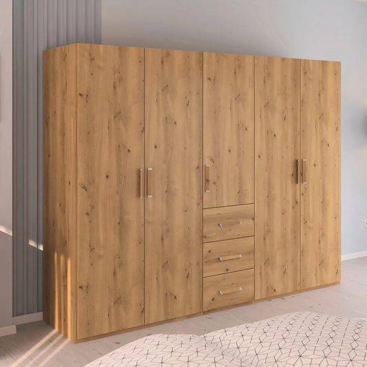 Rauch Eve Wild Oak 5 Door 3 Drawer Wardrobe in bedroom