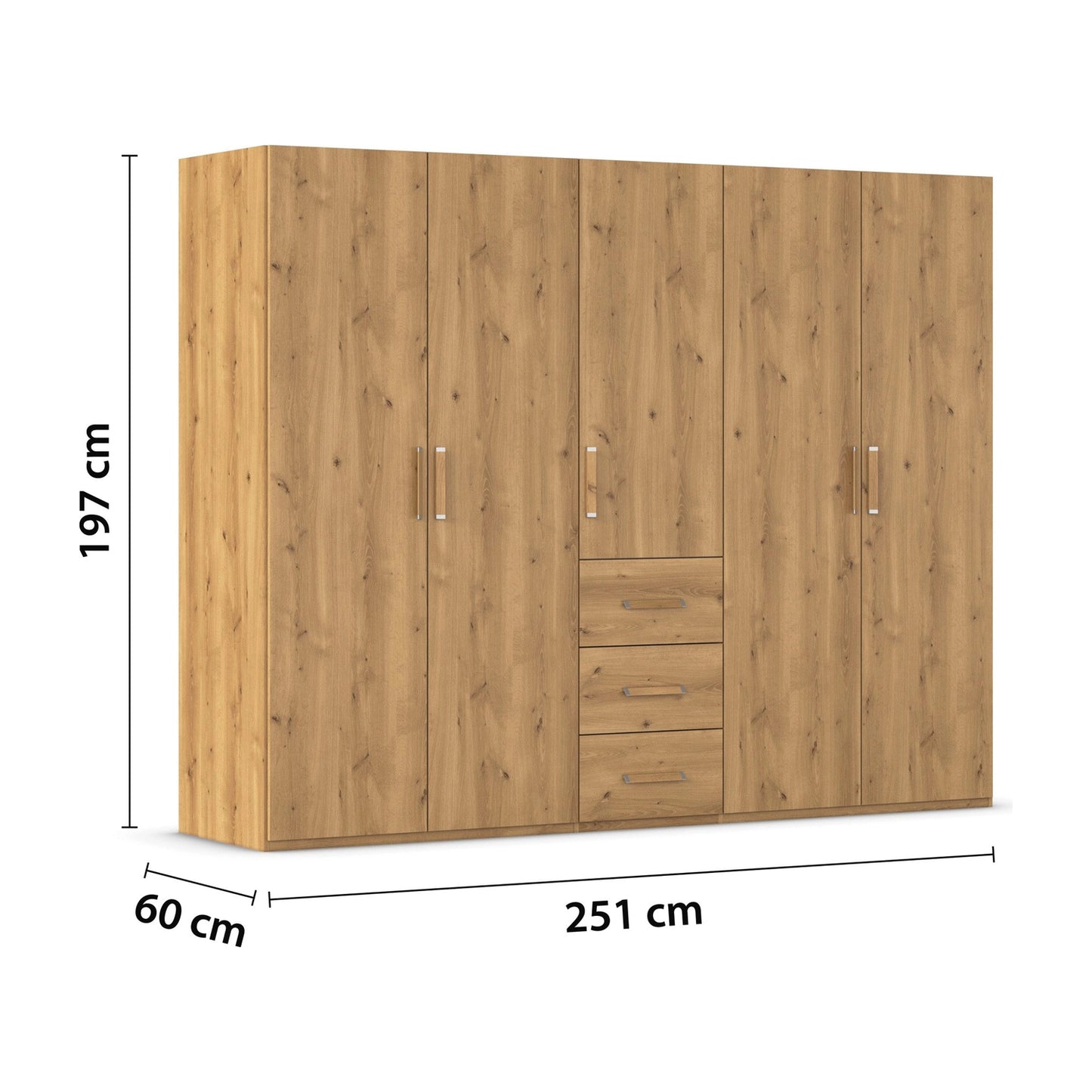 Rauch Eve Wild Oak 5 Door 3 Drawer Wardrobe height 197 cm