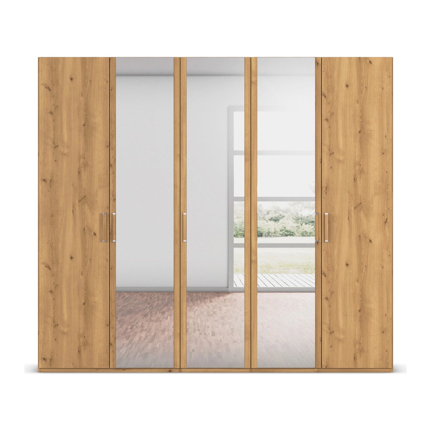 With Mirror 5 Door Wild Oak hinged Wardrobe