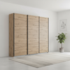 German-made Rauch Forms 3 door sliding wardrobe in Artisan Oak with graphite bar handles. 203cm or 271cm wide, two heights. Free delivery.
