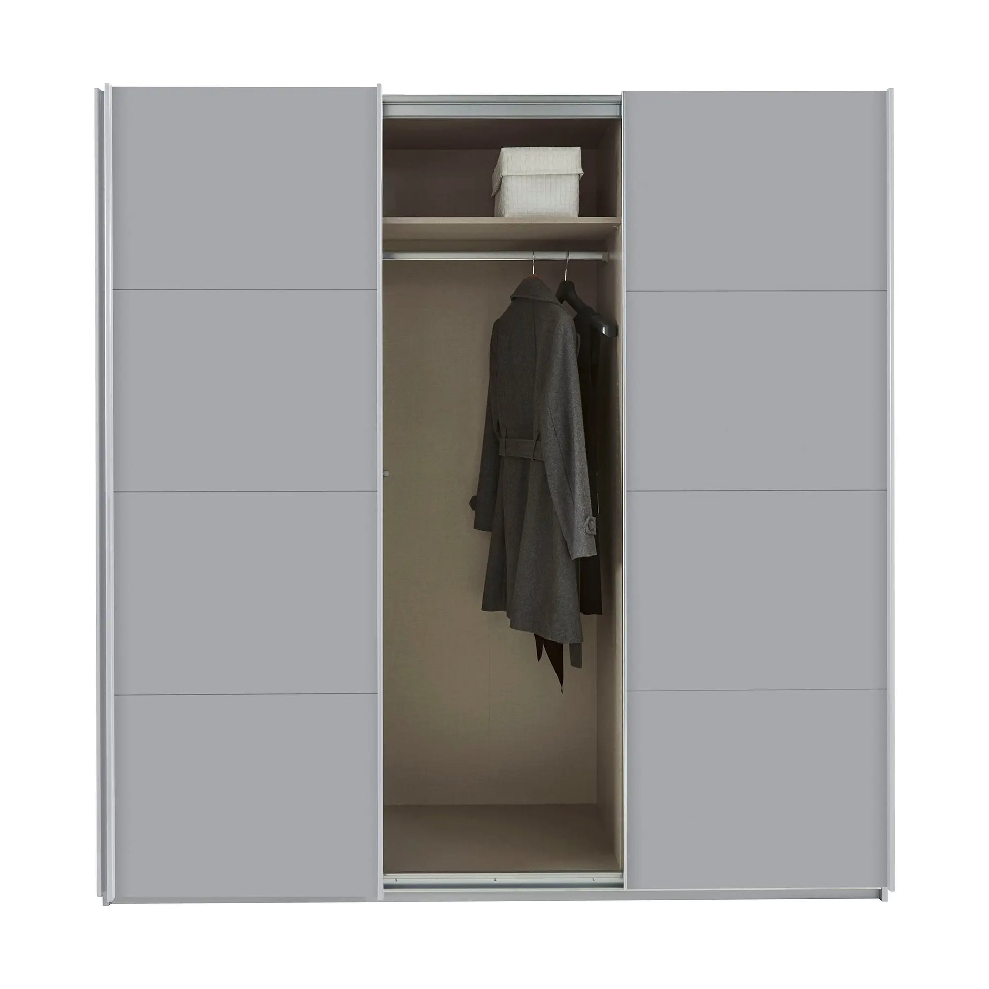 Forms Decor Silk Grey 3 Door Sliding Wardrobe - Interior view Styled in a Living Area