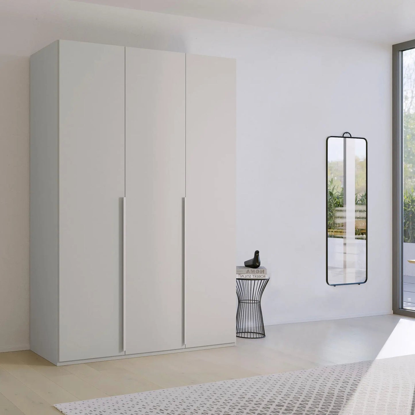 Frans 151cm Decor 3 Door Hinged Wardrobe in Silk Grey - Styled in a Bedroom