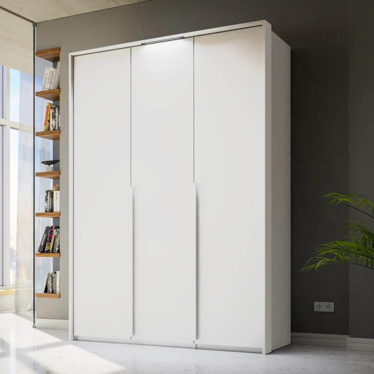 Frans 151cm Decor 3 Door Hinged Wardrobe in White - Passepartout Frame with Lights