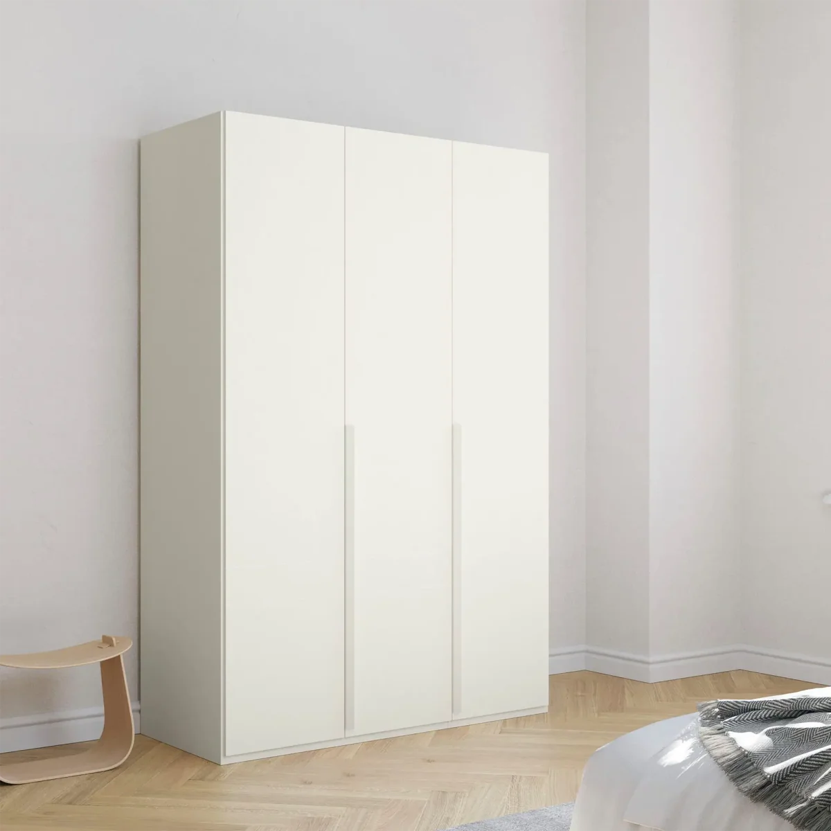 Frans 151cm Decor 3 Door Hinged Wardrobe in White - Styled in a Bedroom
