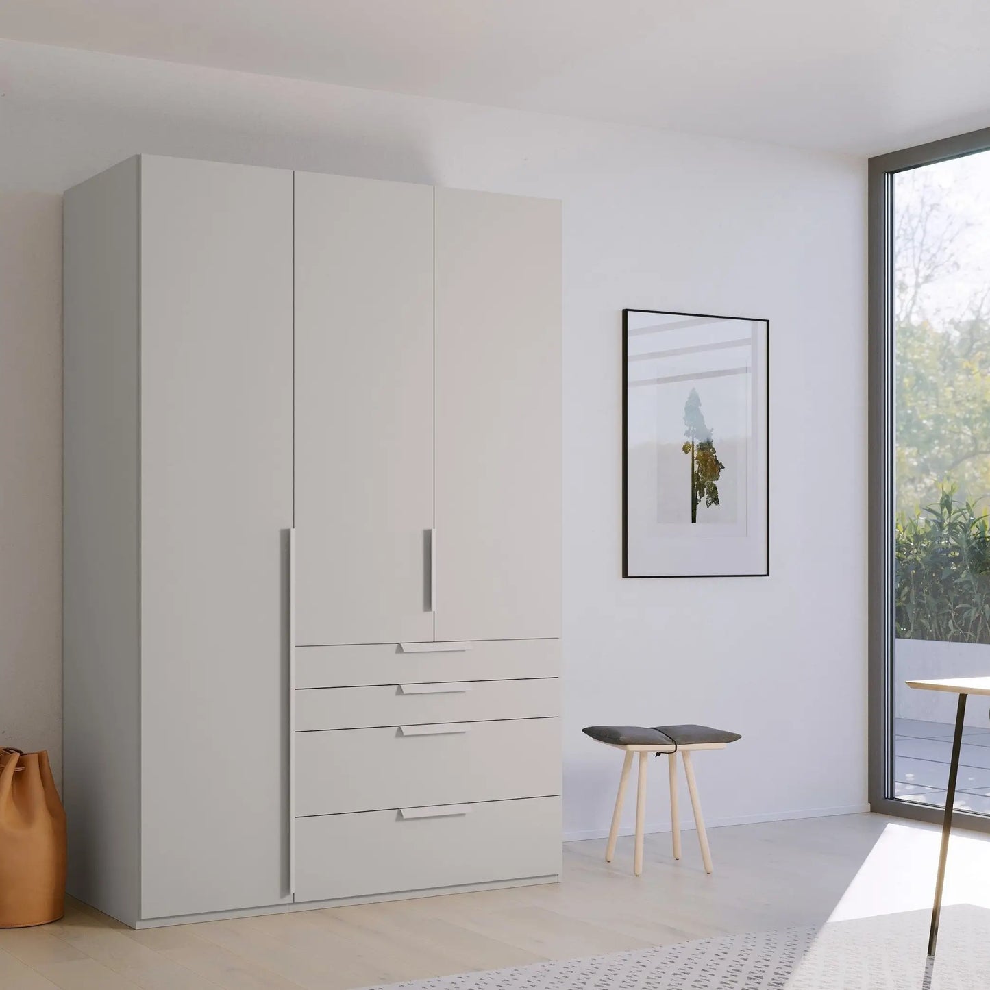 Frans 151cm Decor 3 Door Wardrobe With Drawers in Silk Grey - Styled in a Bedroom