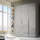 Frans 151cm Glass 3 Door Wardrobe With Drawers in Silk Grey - Styled in a Living Room
