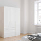 Frans 151cm Glass 3 Door Wardrobe With Drawers in White - Styled in a Bedroom