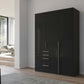 Frans 151cm Glass 3 Door Wardrobe With Drawers in Basalt Glass - Styled in a Bedroom