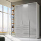 Frans 151cm Glass 3 Door Wardrobe With Drawers in White - Passepartout Frame with Lights