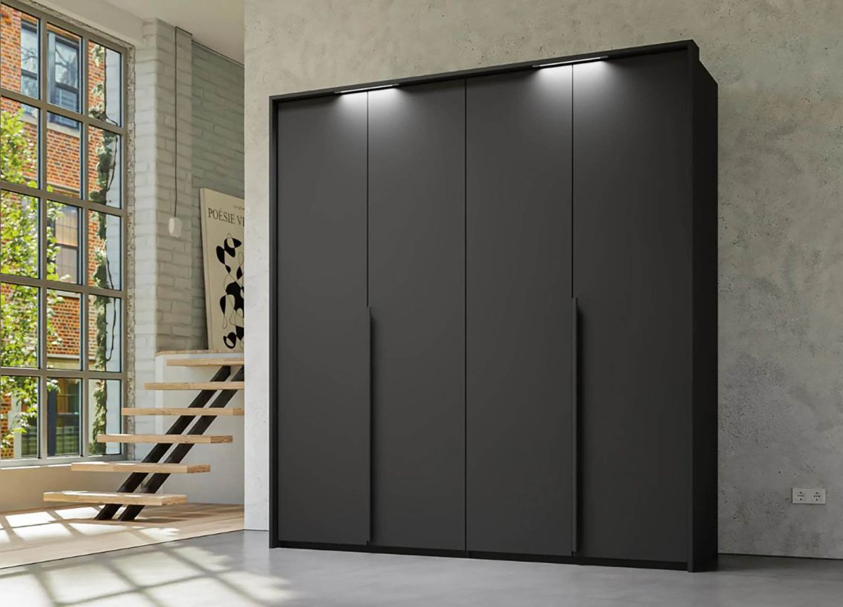 Frans 200cm Decor 4 Door Hinged Wardrobe in Graphite - Passepartout Frame with Lights