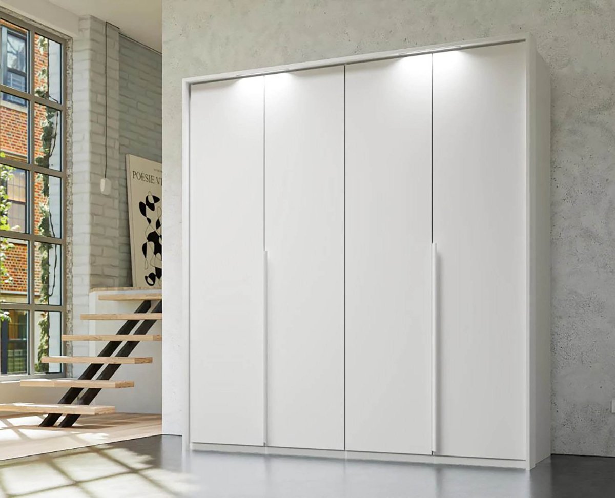 Frans 200cm Decor 4 Door Hinged Wardrobe in White - Passepartout Frame with Lights
