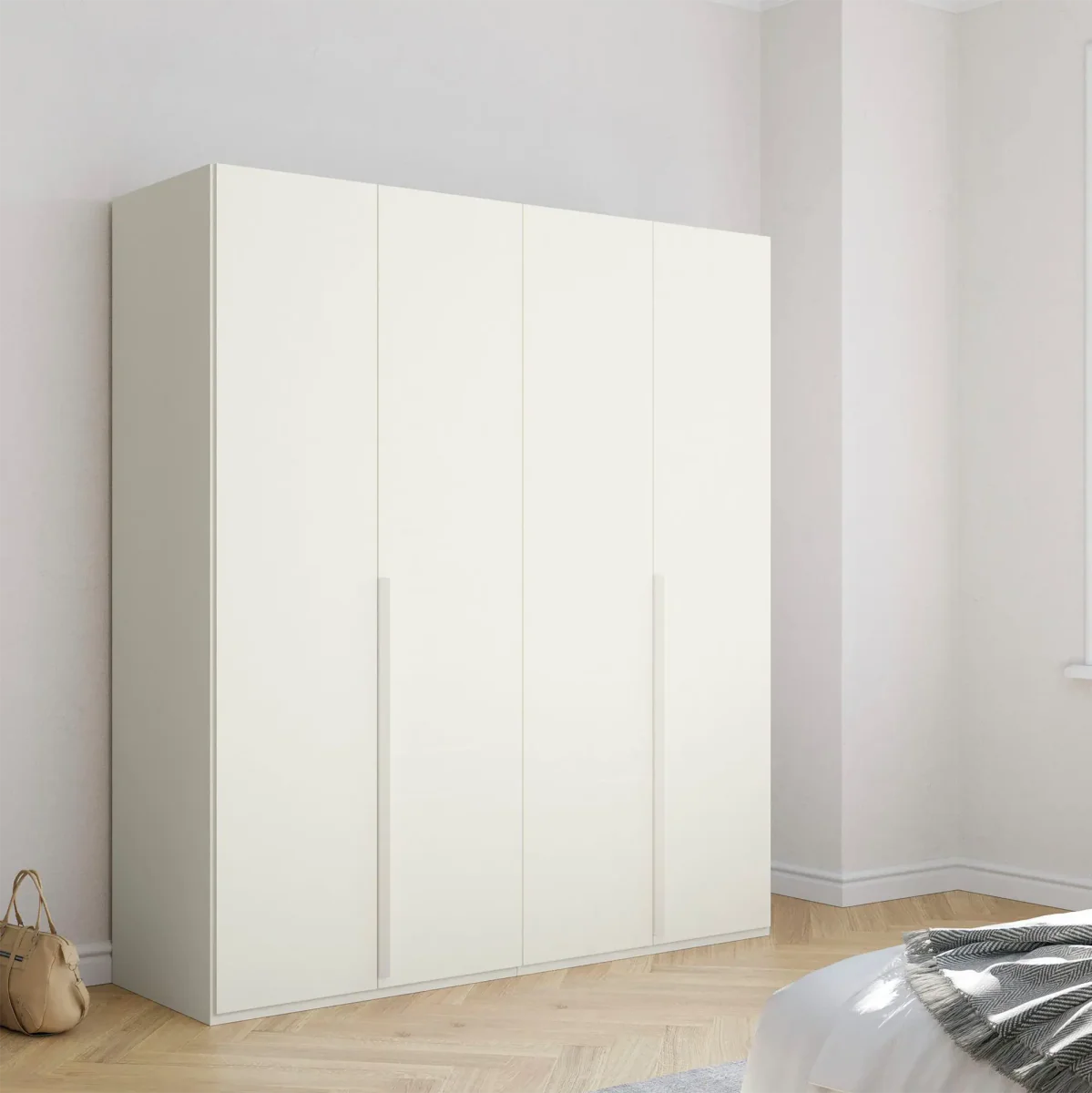 Frans 200cm Decor 4 Door Hinged Wardrobe in White - Styled in a Bedroom