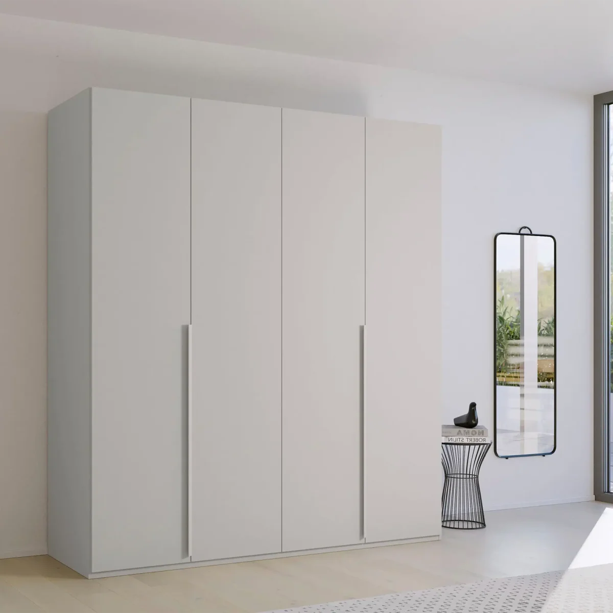Frans 200cm Decor 4 Door Hinged Wardrobe in Silk Grey - Styled in a Living Room