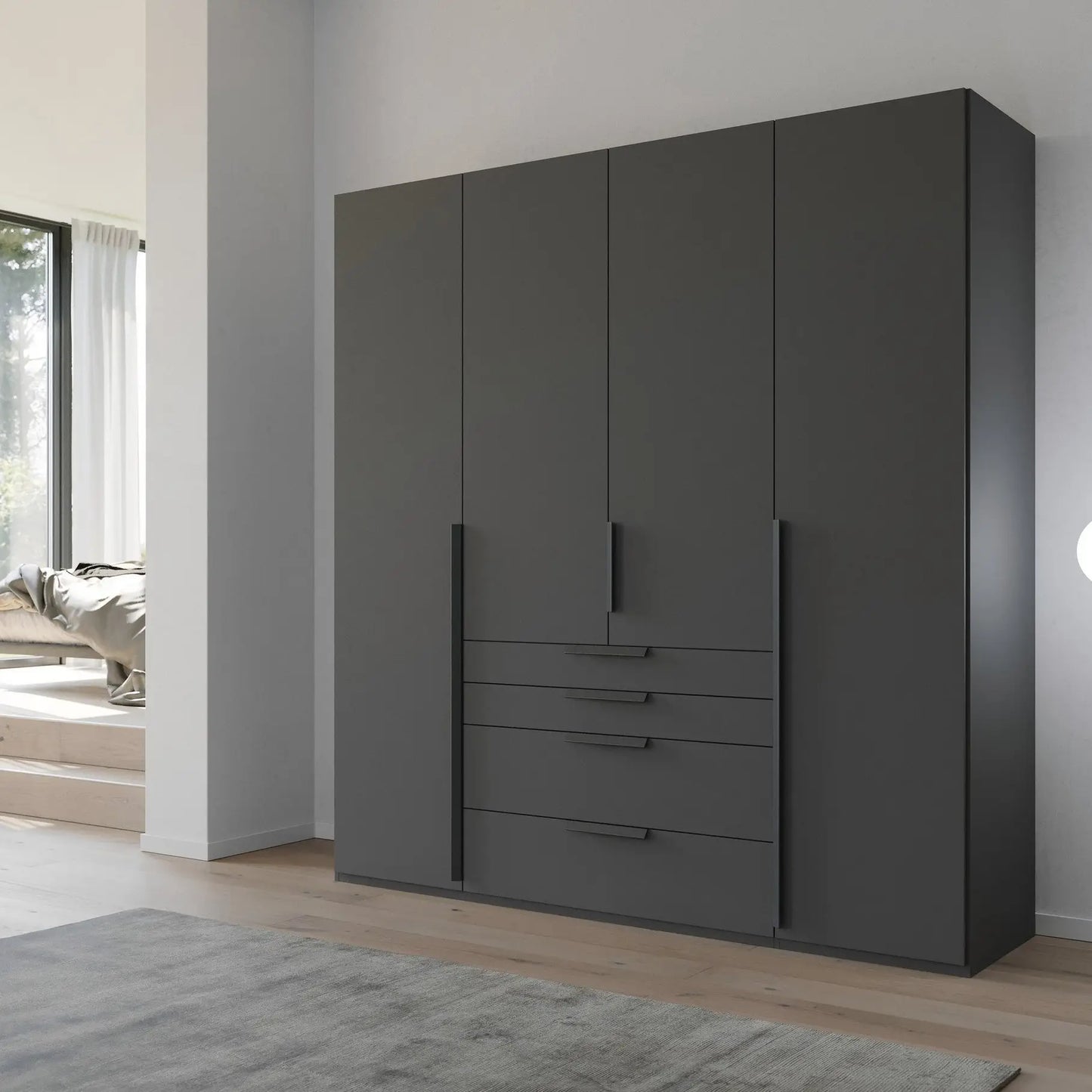 Frans 200cm Decor 4 Door Wardrobe with Drawers in Graphite - Styled in a Living Room